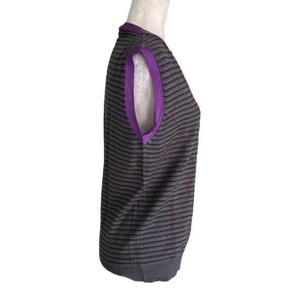 ETRO Milano Gray & Purple Striped Argyle Sleeveless V-Neck Wool Knit Vest - L - Picture 8 of 11